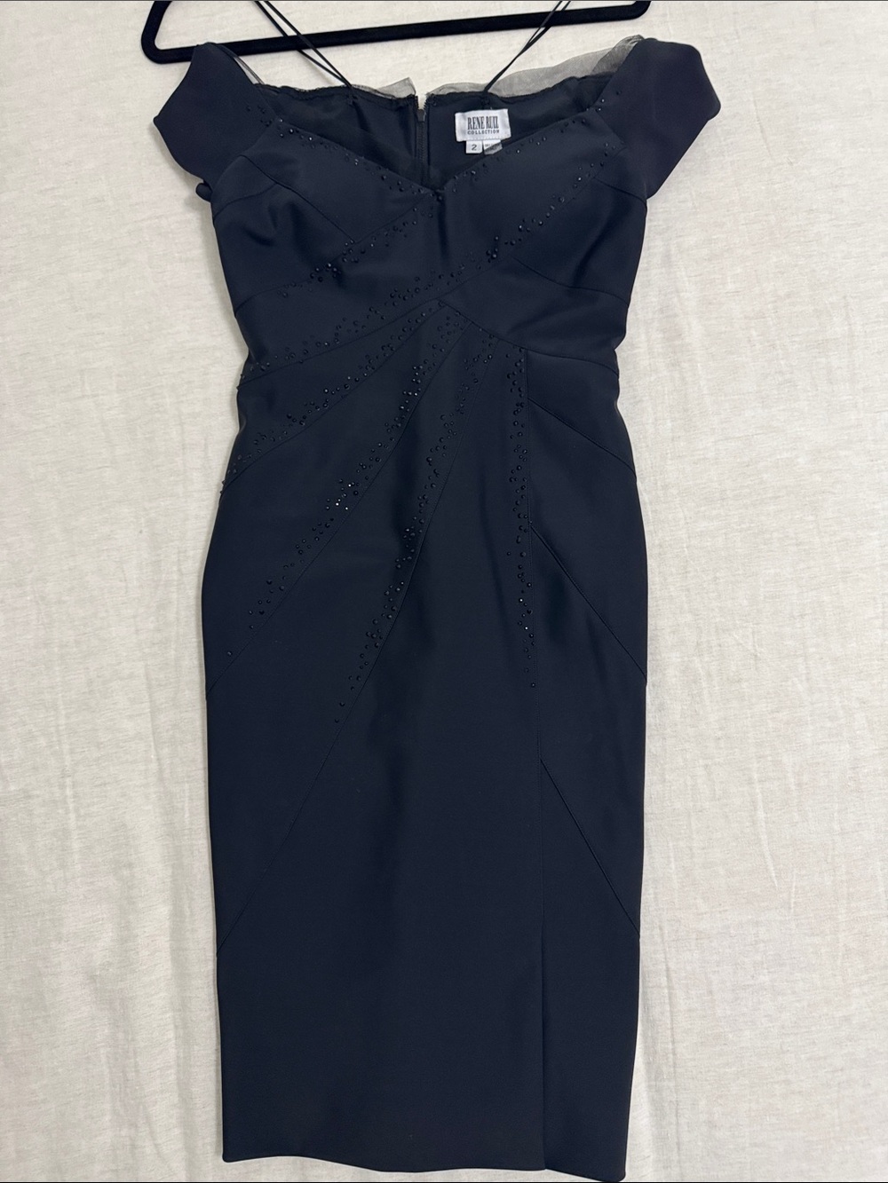 Rene Ruiz Black One-Shoulder Sheath Dress with Bead Accents